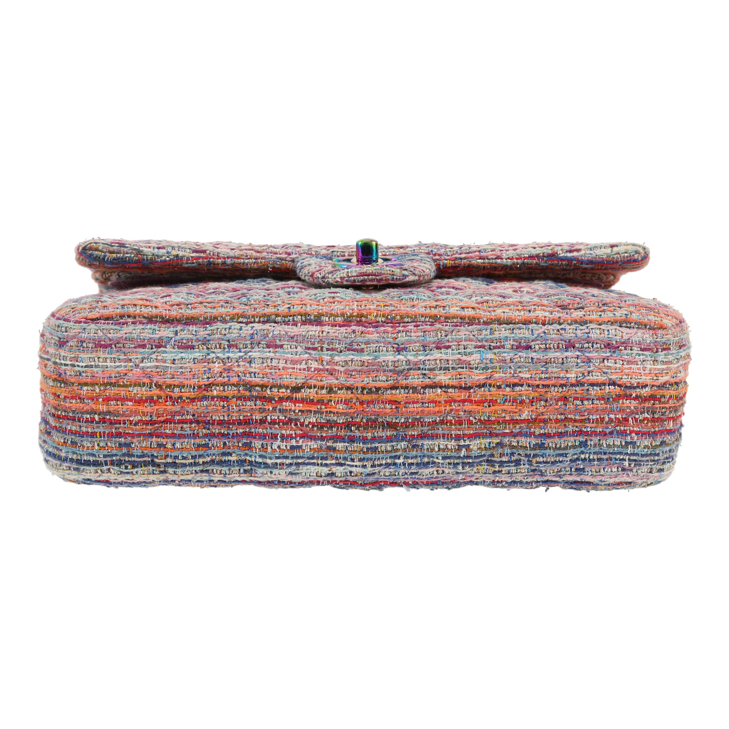 Bolso de mano Chanel  Timeless Classic en tejido jersey naranja azul y blanco - Detail D1