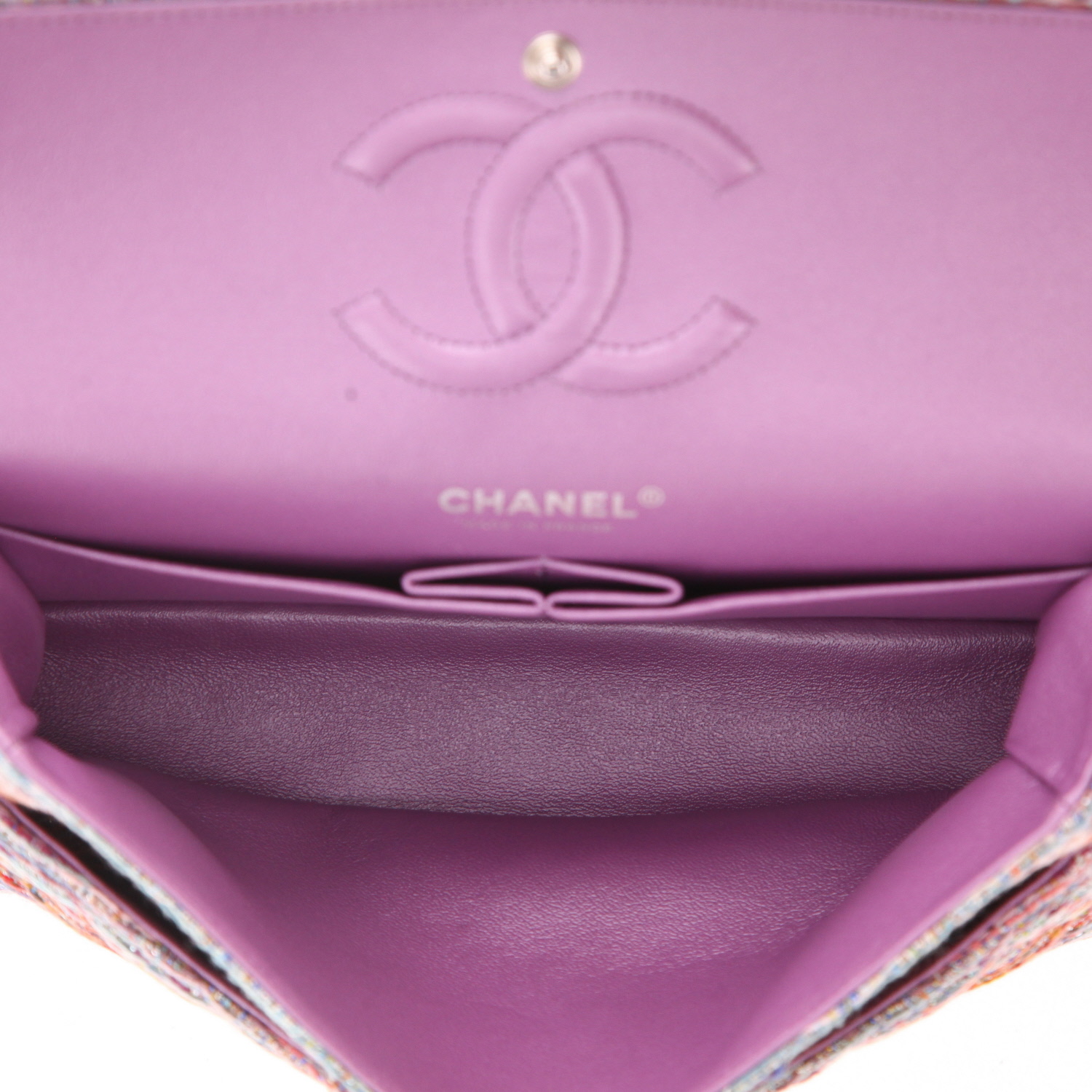 Bolso de mano Chanel  Timeless Classic en tejido jersey naranja azul y blanco - Detail D3