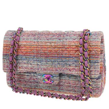 Bolso de mano Chanel  Timeless Classic en tejido jersey naranja azul y blanco