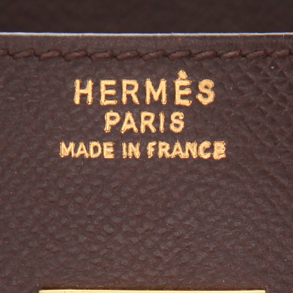 Bolso de mano Hermès  Birkin 35 cm en cuero Courchevel marrón - Detail D2