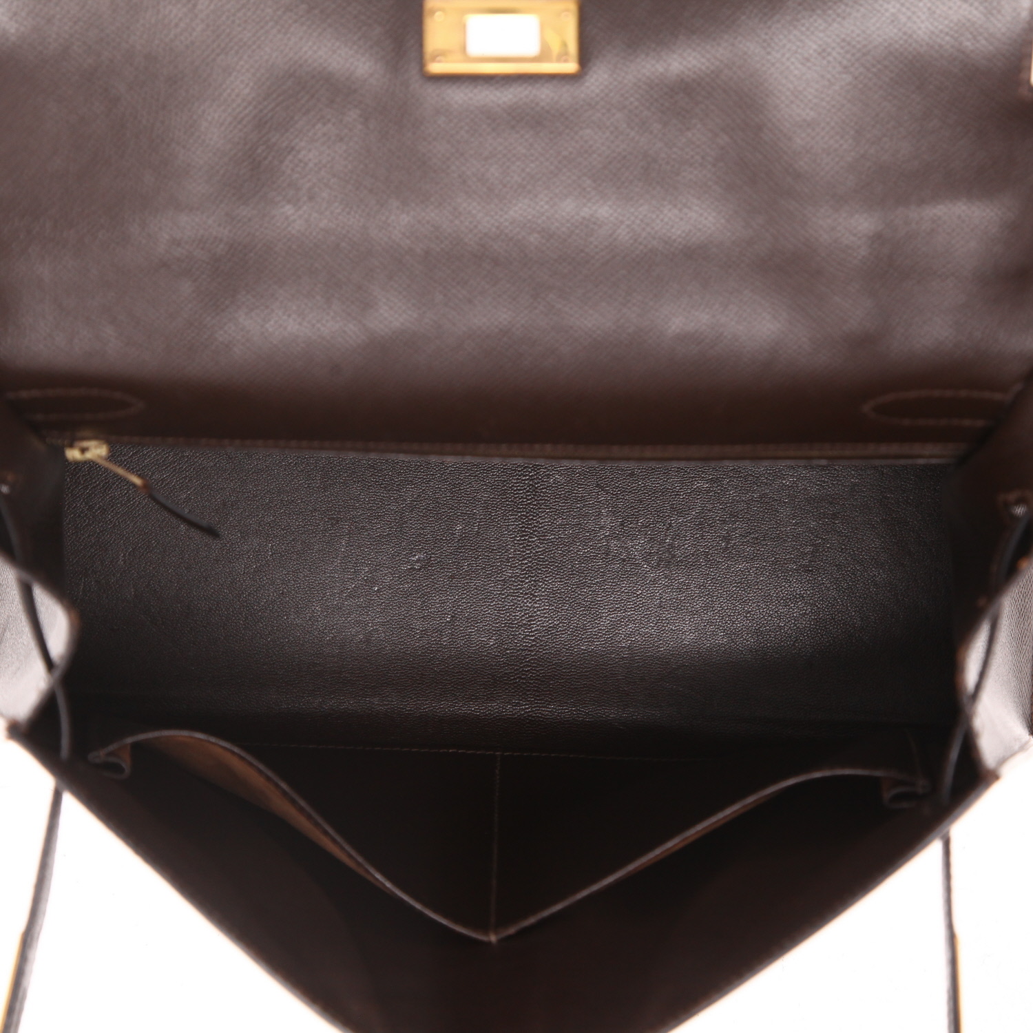 Bolso Hermès Kelly de 32 cm en piel Courchevel marrón - Detail D3