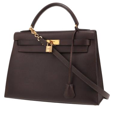 Hermès Kelly 32 cm handbag in brown Courchevel leather