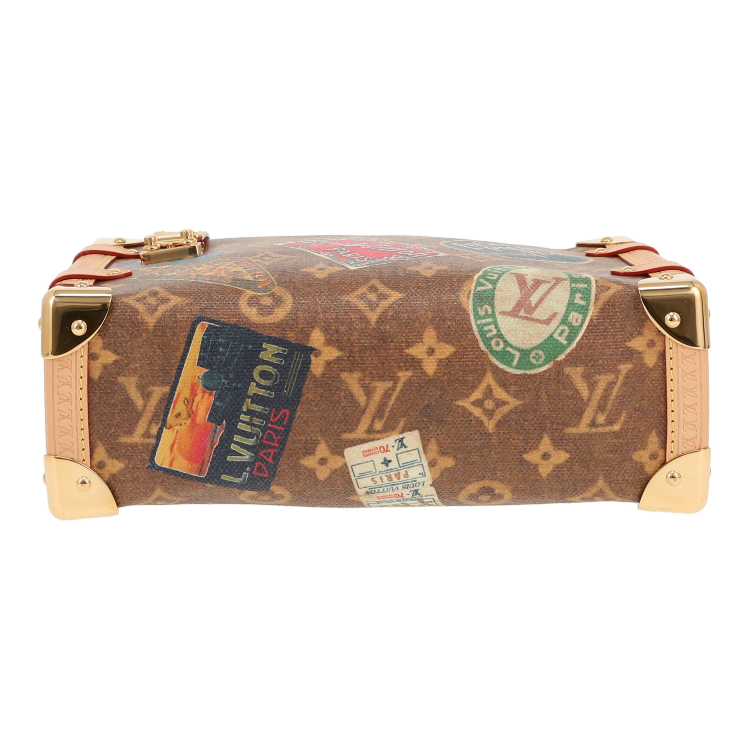 Louis Vuitton  Side Trunk Editions Limitées handbag  in brown monogram canvas  and natural leather - Detail D1