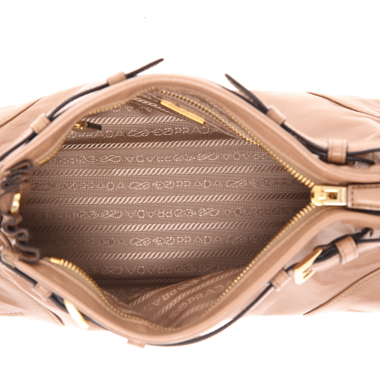Sac bandoulière Prada  Bonnie petit modèle  en cuir beige - Detail D3