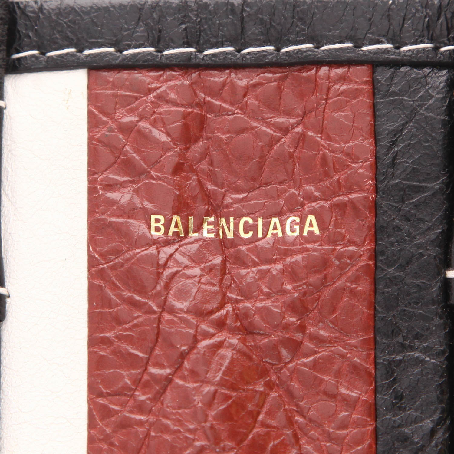 Bolso Cabás Balenciaga  Bazar shopper en cuero negro color burdeos y blanco - Detail D2