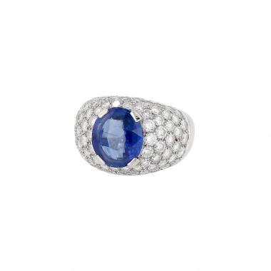 Anello a sfera Vintage in oro bianco, diamanti e zaffiro