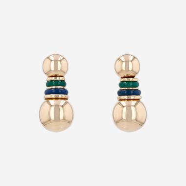 Paire de boucles d'oreilles Boucheron  en or jaune, agate bleu et chrysoprase