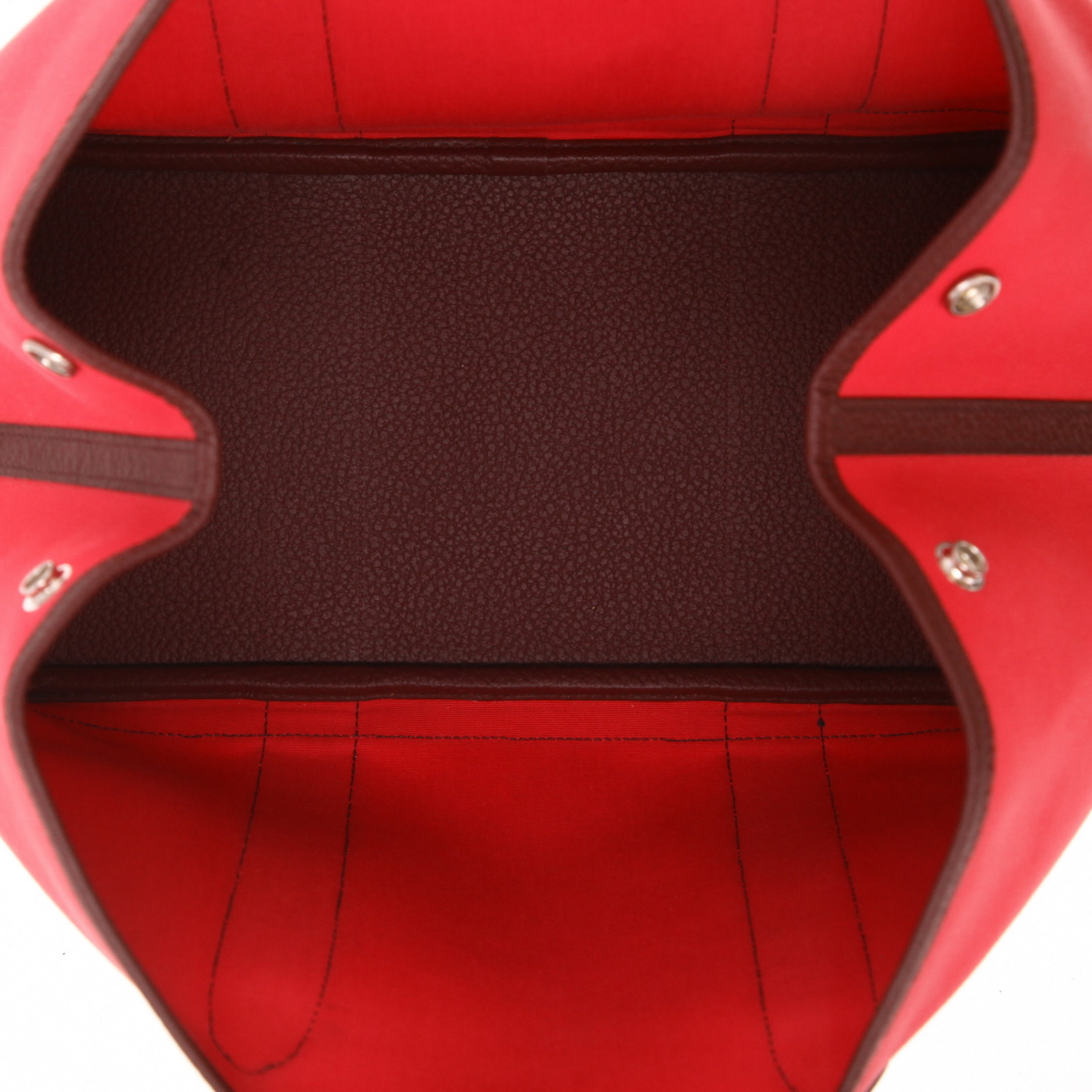 Sac cabas Hermès  Garden Party 36 cm en toile rose et cuir bordeaux - Detail D3