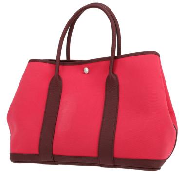 Hermès  Garden shopping bag  in pink canvas  and burgundy leather