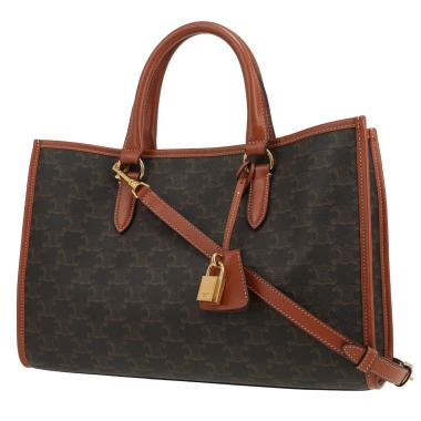Celine Horizontal Tote Bag in brown Triomphe canvas and brown leather