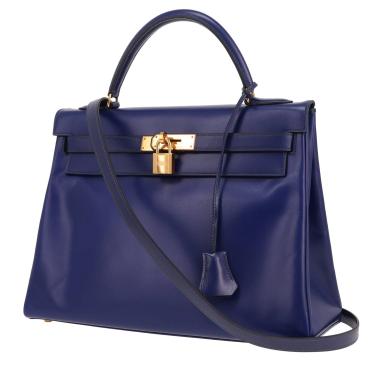Bolso Hermès Kelly de 32 cm en piel Box azul zafiro