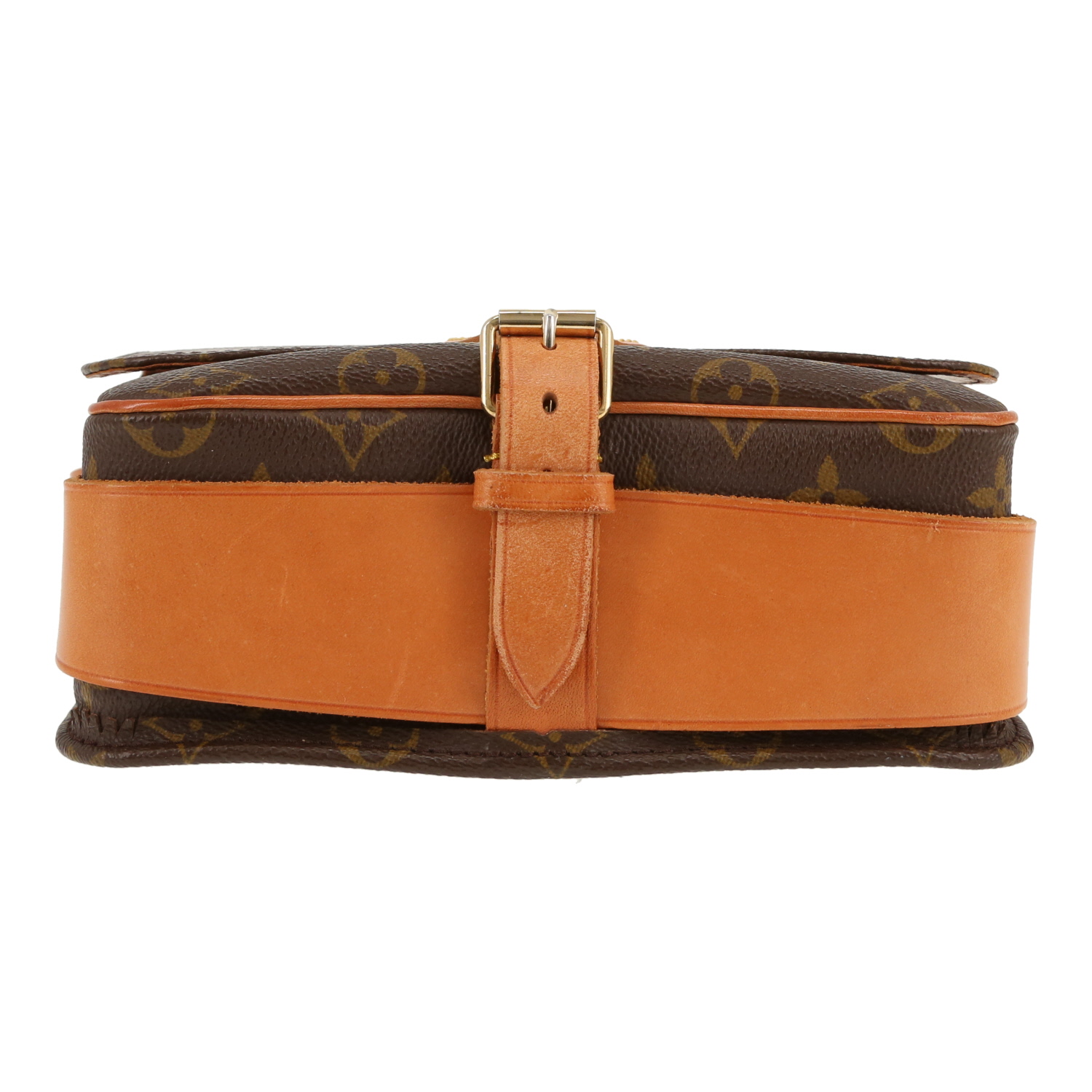 Sac bandoulière Louis Vuitton  Cartouchiére mini  en toile monogram marron et cuir naturel - Detail D1