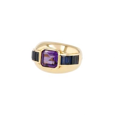 Poiray  ring in yellow gold, amethyst and sapphires