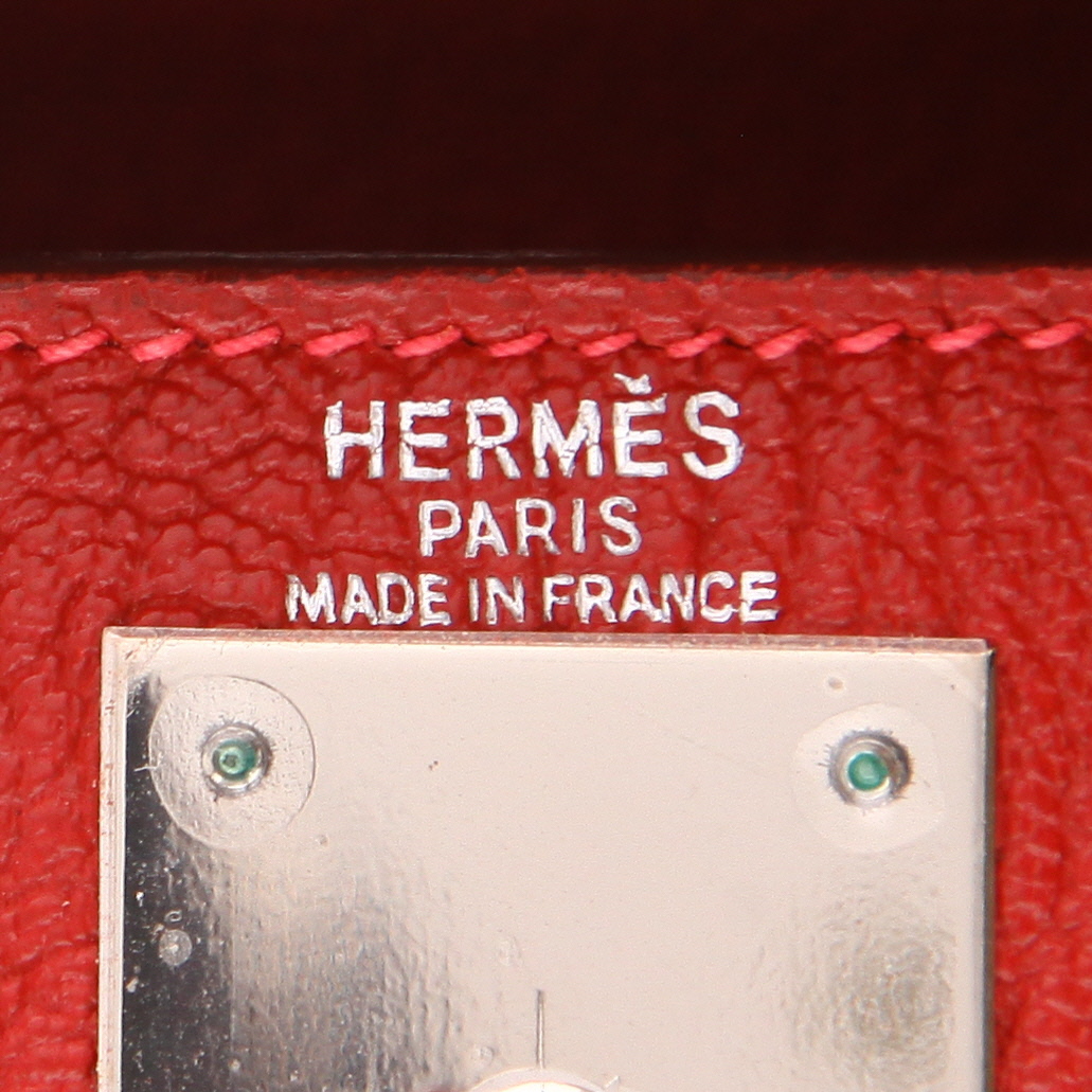 Bolso de mano Hermès  Kelly 28 cm en cabra roja - Detail D2