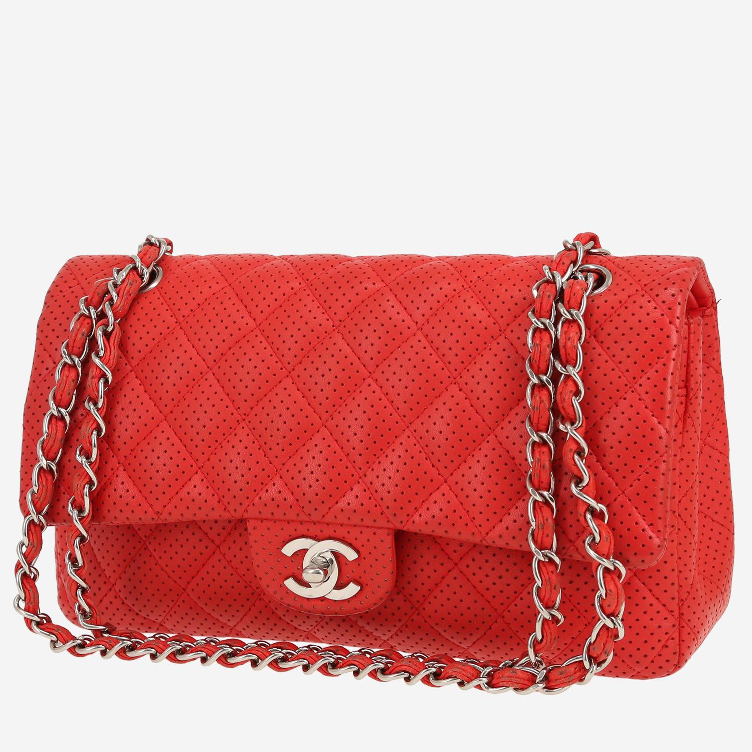Bolso de mano Chanel  Timeless Classic en cuero acolchado perforado rojo