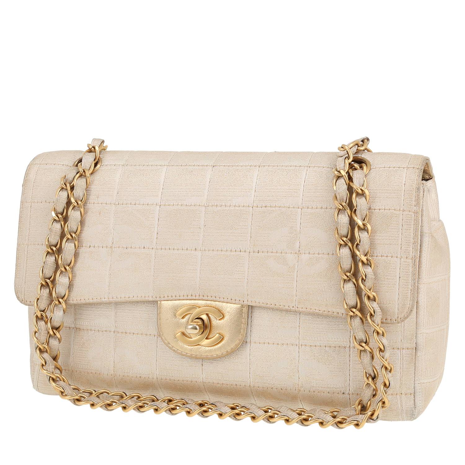 Sac Chanel Timeless toile beige irisé 2002 occasion Sac Chanel Timeless toile beige irisé 2002 occasion