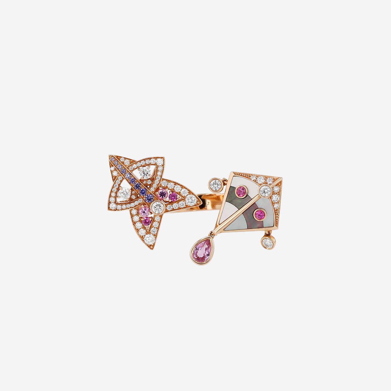 Open Van Cleef & Arpels Cerfs-Volants ring in pink gold, diamonds and sapphires