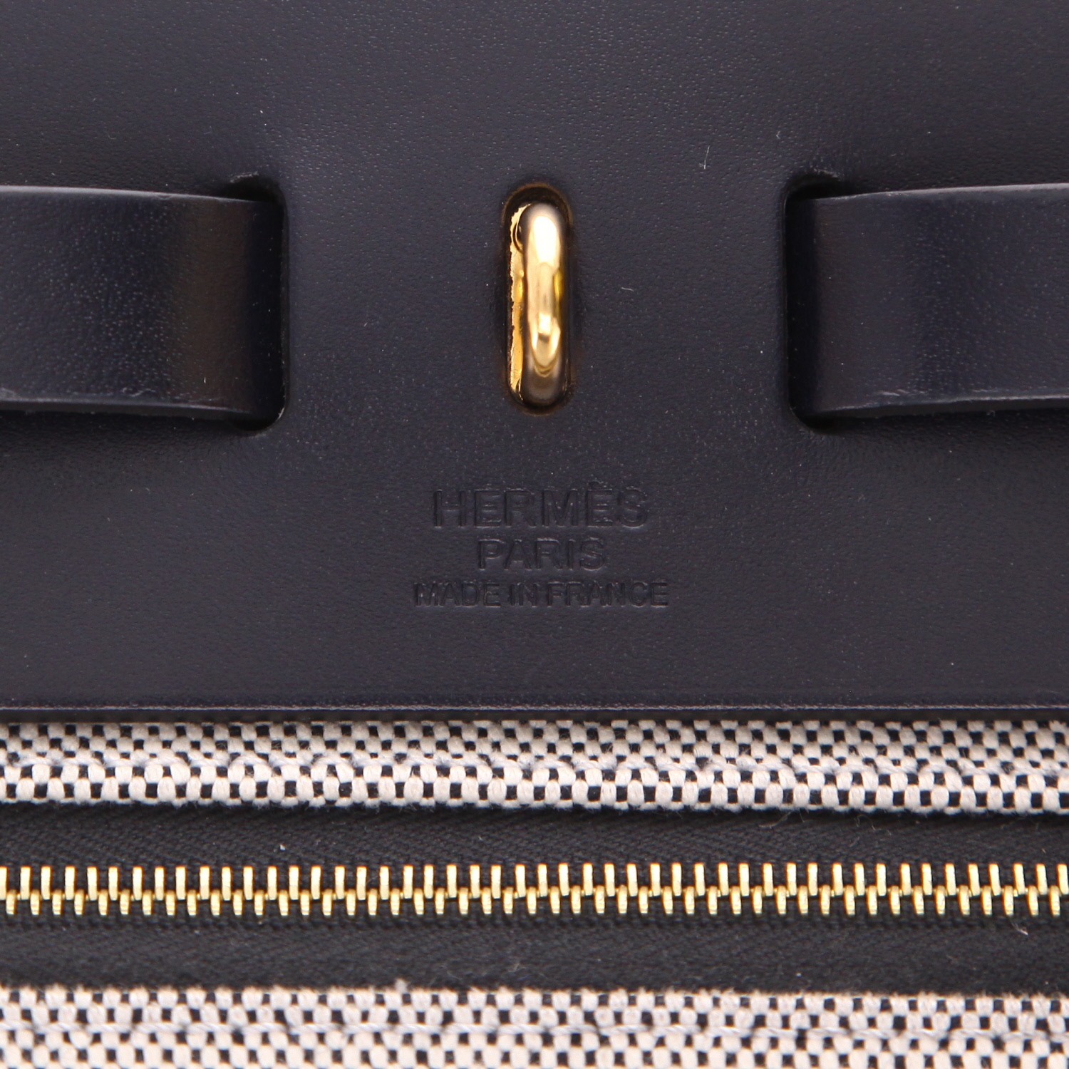 Borsa da spalla o a mano Hermès  Herbag in tela cerata blu marino e pelle blu marino - Detail D2