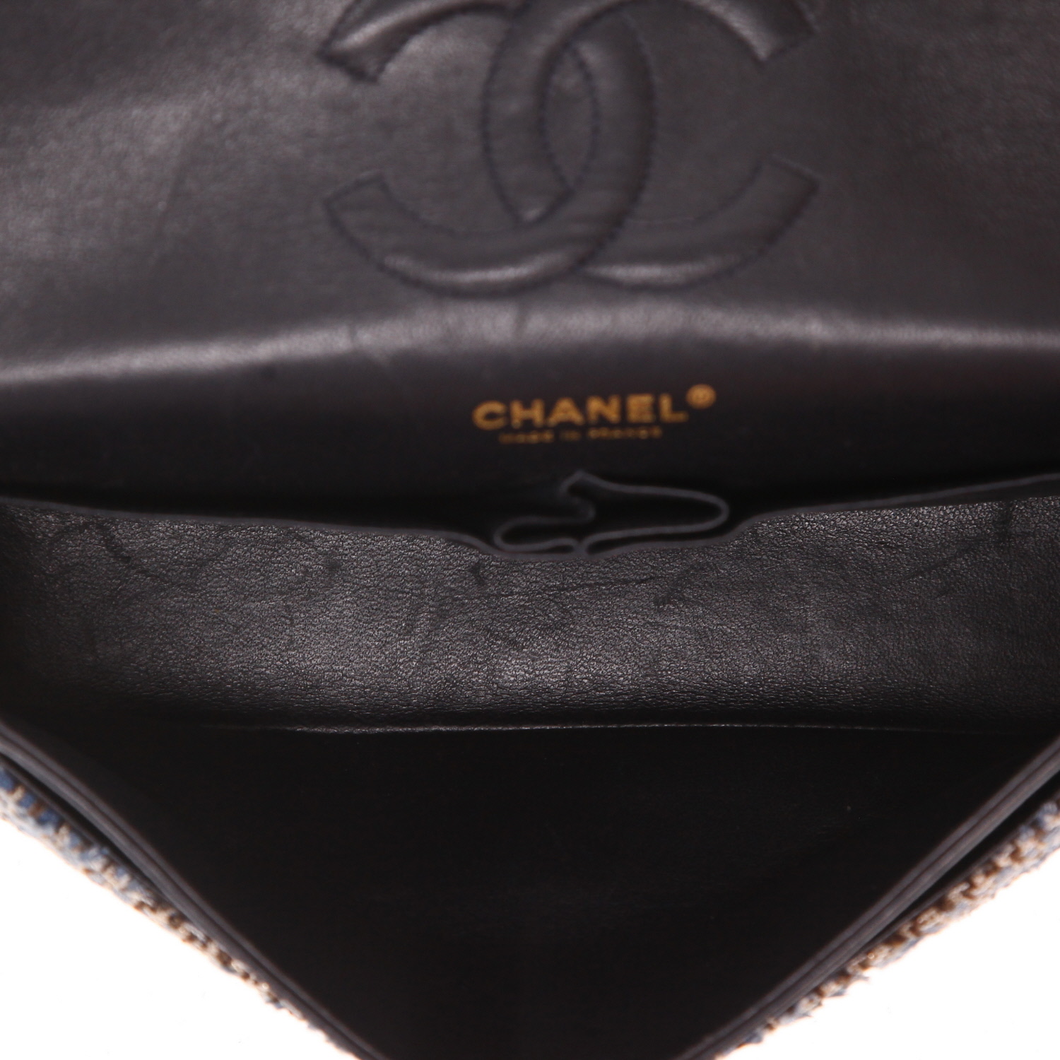 Borsa Chanel  Timeless Classic in tela jersey blu - Detail D3