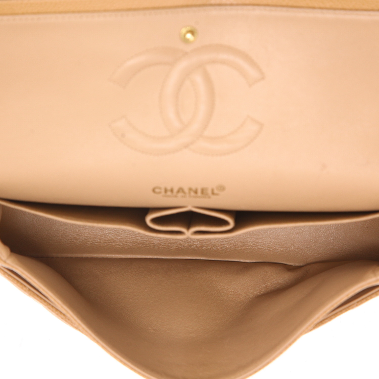 Sac à main Chanel  Timeless Classic en cuir grainé matelassé beige - Detail D3