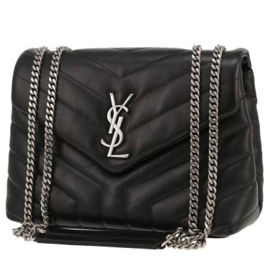 Sac bandoulière Saint Laurent  Loulou petit modèle  en cuir matelassé chevrons noir