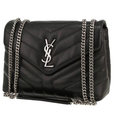 Bolso bandolera Saint Laurent  Loulou modelo pequeño  en cuero acolchado con motivos de espigas negro