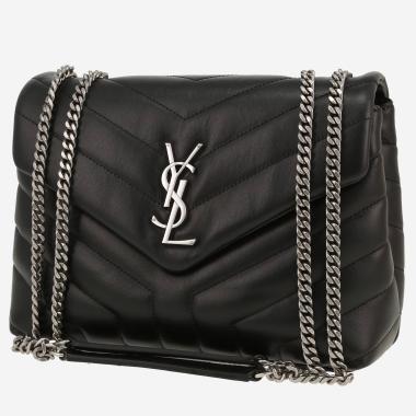 Bolso bandolera Saint Laurent  Loulou modelo pequeño  en cuero acolchado con motivos de espigas negro