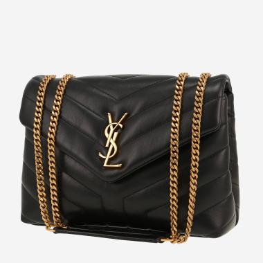 Sac bandoulière Saint Laurent  Loulou petit modèle  en cuir matelassé chevrons noir