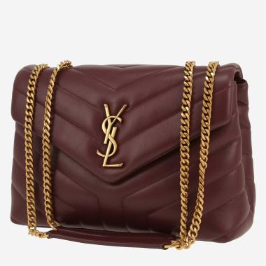 Sac bandoulière Saint Laurent  Loulou petit modèle  en cuir matelassé chevrons bordeaux