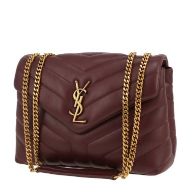 Sac bandoulière Saint Laurent  Loulou petit modèle  en cuir matelassé chevrons bordeaux