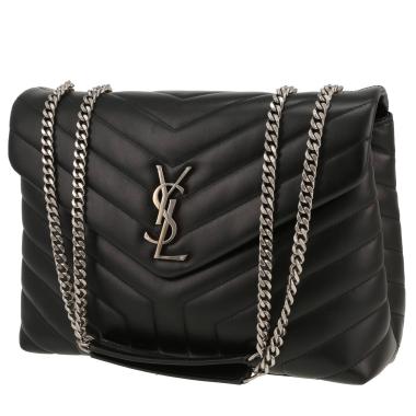 Sac bandoulière Saint Laurent  Loulou moyen modèle  en cuir matelassé chevrons noir