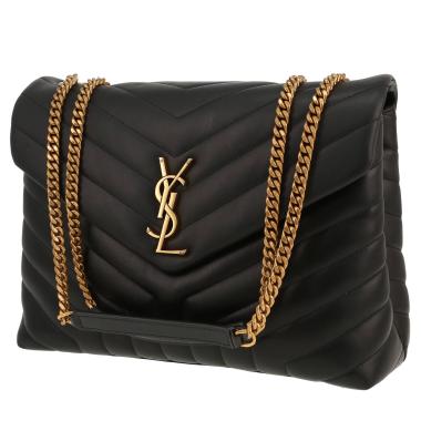 Sac bandoulière Saint Laurent  Loulou moyen modèle  en cuir matelassé chevrons noir