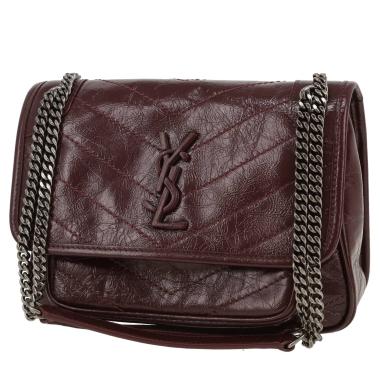 Sac bandoulière Saint Laurent  Niki Baby en cuir bordeaux