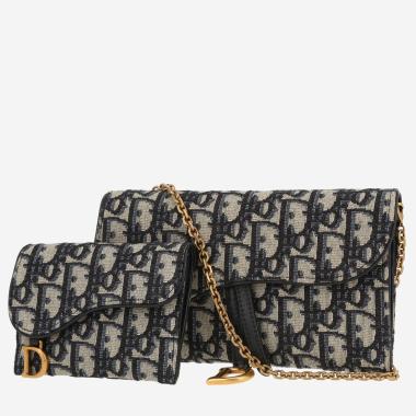 Sac bandoulière Dior  Pochette Saddle en toile monogram Oblique bleu-marine et cuir bleu-marine