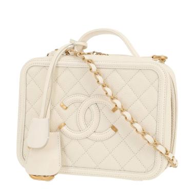 Chanel  Filigree Vanity Case shoulder bag  in white quilted grained leather