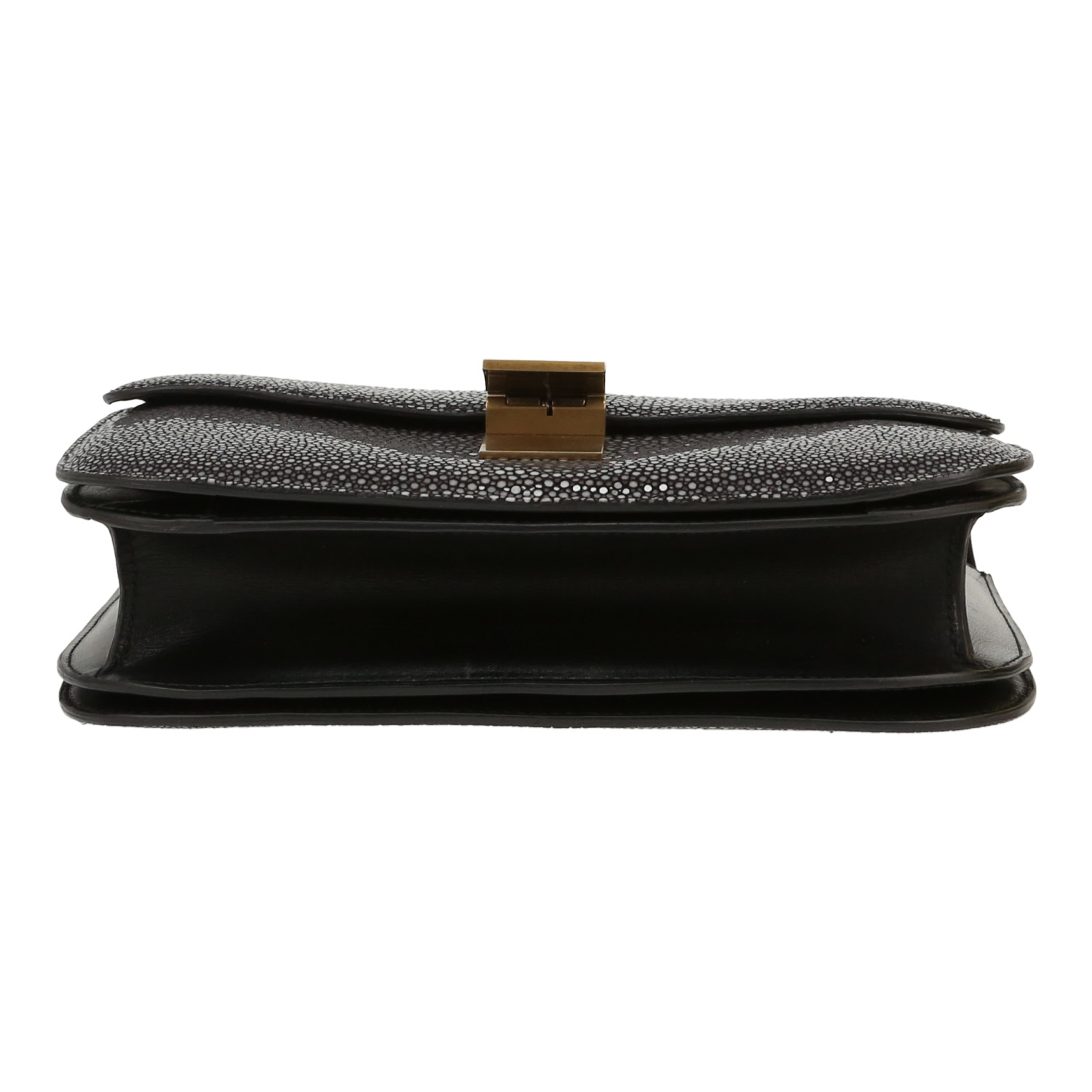 Sac bandoulière Celine  Classic Box en galuchat gris et cuir noir - Detail D1