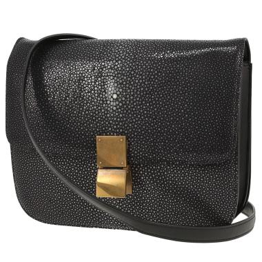 Sac bandoulière Celine  Classic Box en galuchat gris et cuir noir