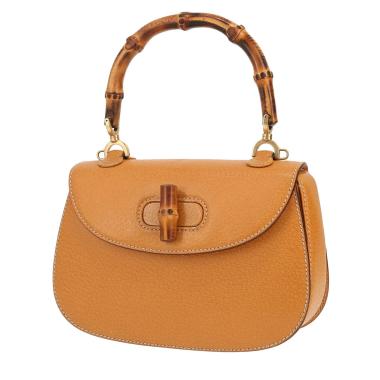 Sac à main Gucci  Bamboo en cuir de Pecari beige et bambou
