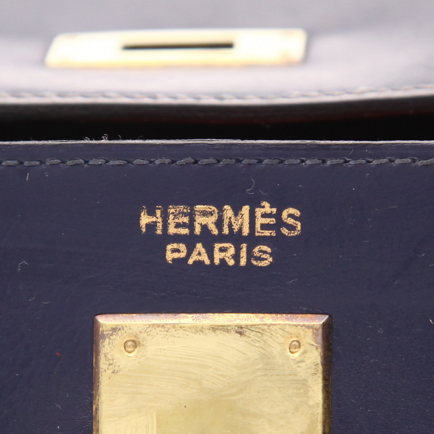 Borsa Hermès Kelly 35 cm in pelle box Bleu Marine - Detail D2