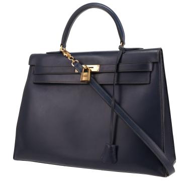 Sac à main Hermès  Kelly 35 cm en cuir box bleu-marine