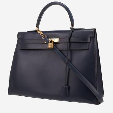 Sac à main Hermès  Kelly 35 cm en cuir box bleu-marine