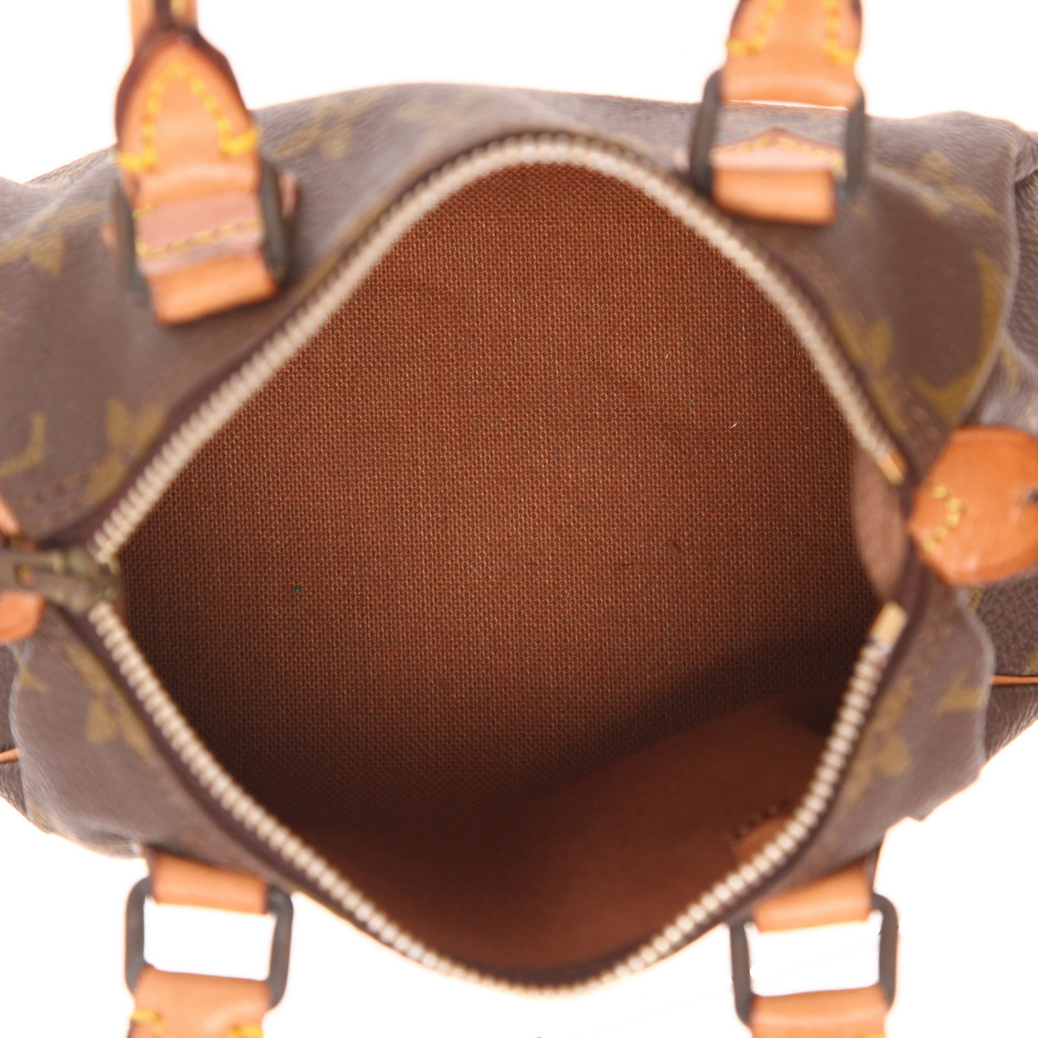 Louis Vuitton  Nano Speedy handbag  in brown monogram canvas  and natural leather - Detail D3