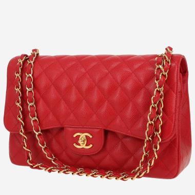 Chanel  Timeless Jumbo shoulder bag  in red quilted grained leather