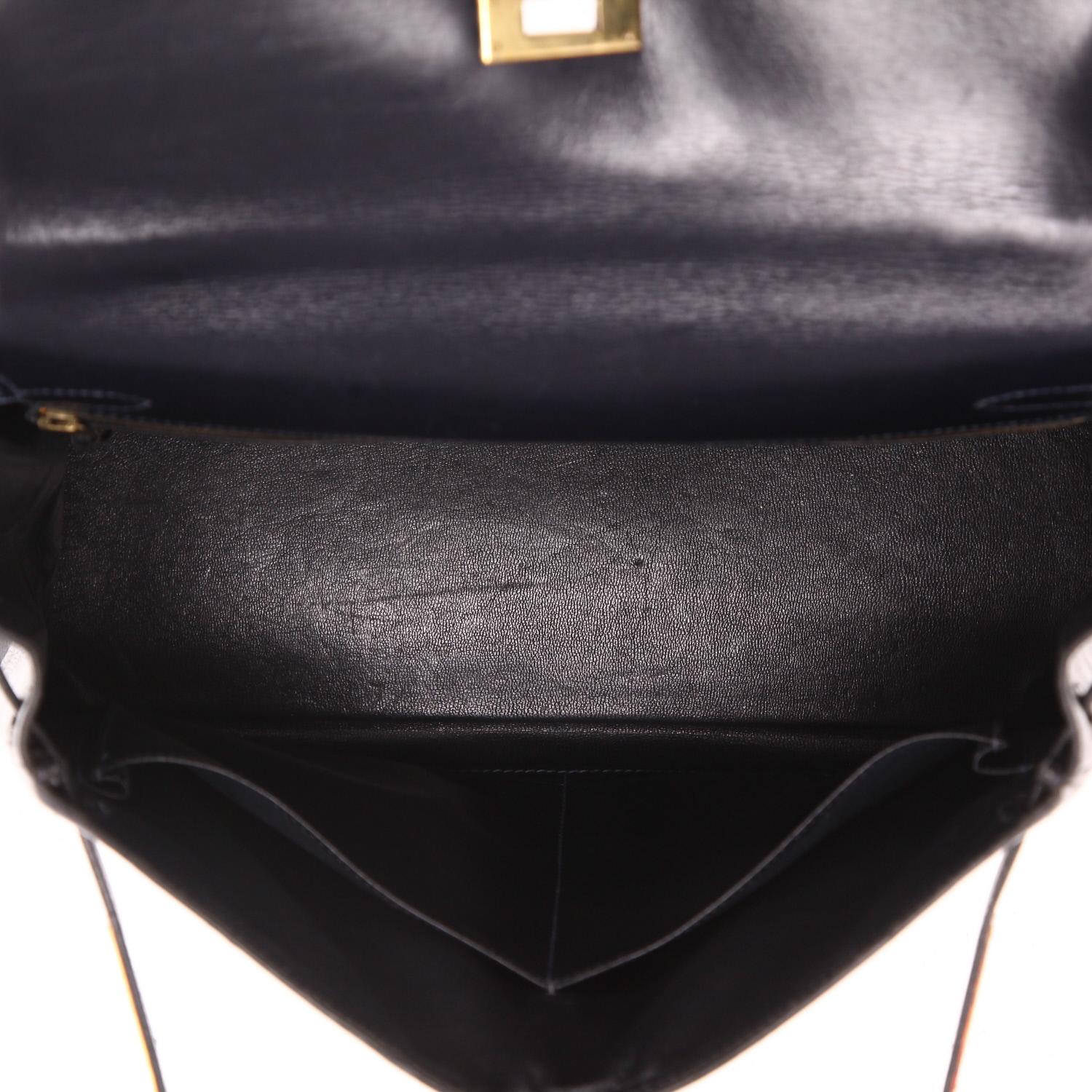 Sac à main Hermès  Kelly 32 cm en cuir box bleu-marine et toile beige - Detail D3