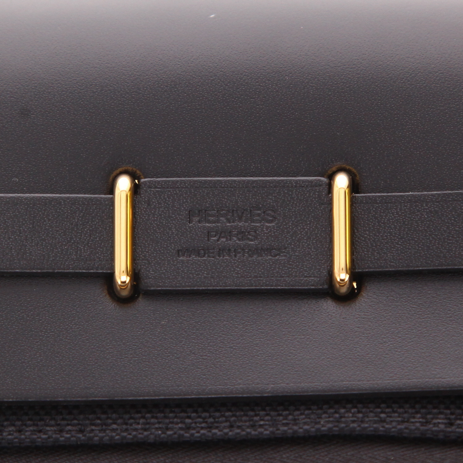 Hermès  Mini Herbag shoulder bag  in black canvas and leather - Detail D2