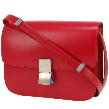 Sac bandoulière Celine  Classic Box en cuir lisse rouge