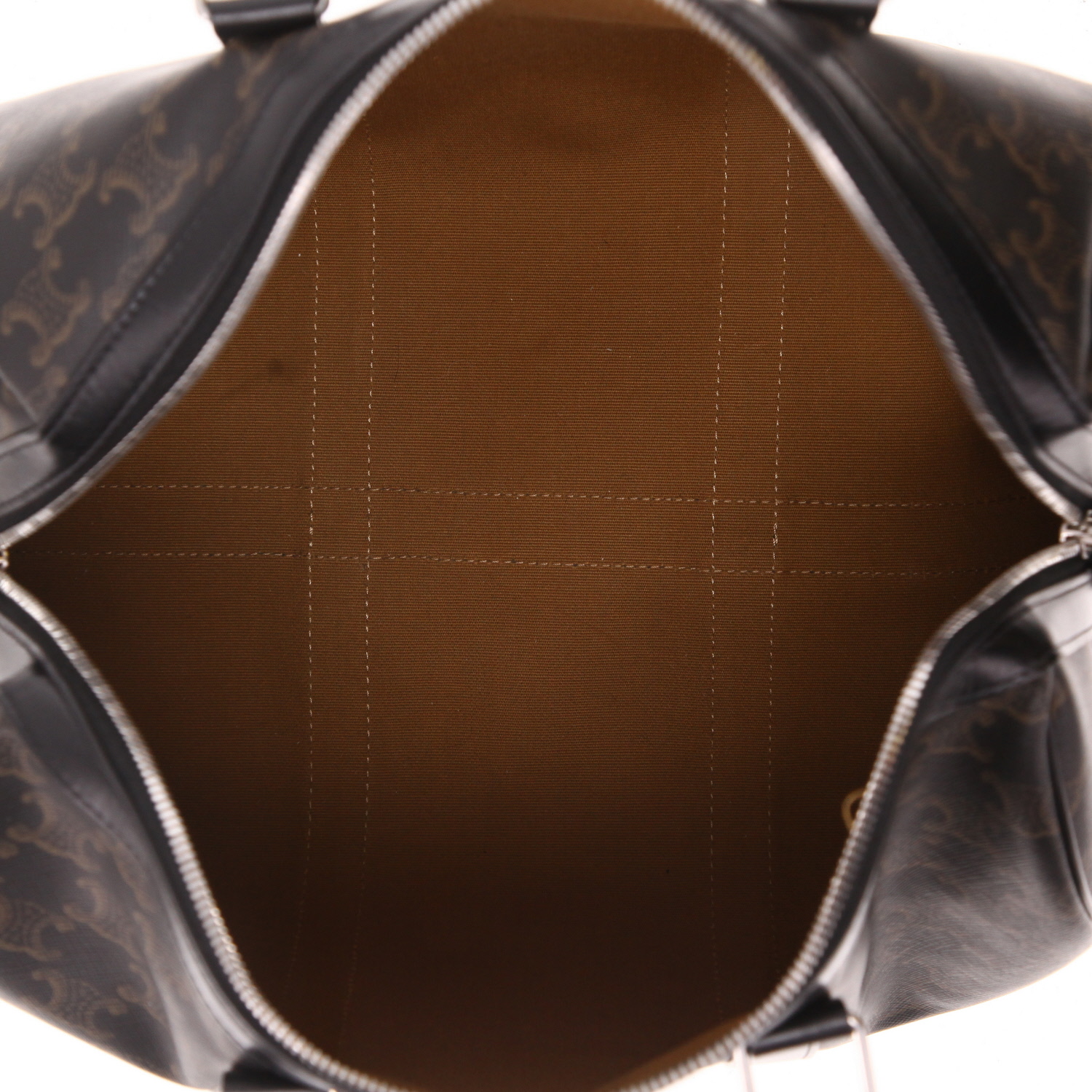 Sac à main Celine  Boston en toile Triomphe marron et cuir noir - Detail D3