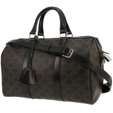 Borsa Celine  Boston in tela "Triomphe" marrone e pelle nera