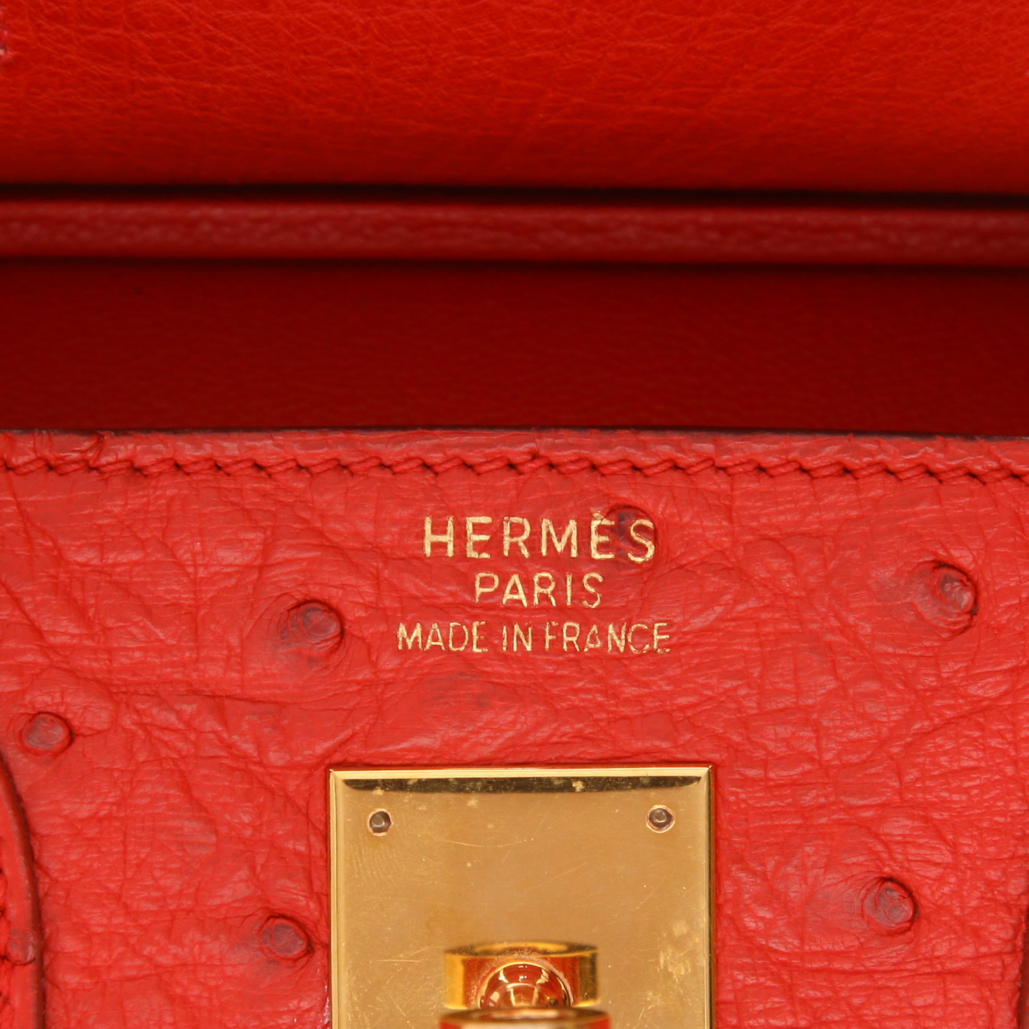 Borsa Hermès  Haut à Courroies 32 cm in struzzo rosso - Detail D2