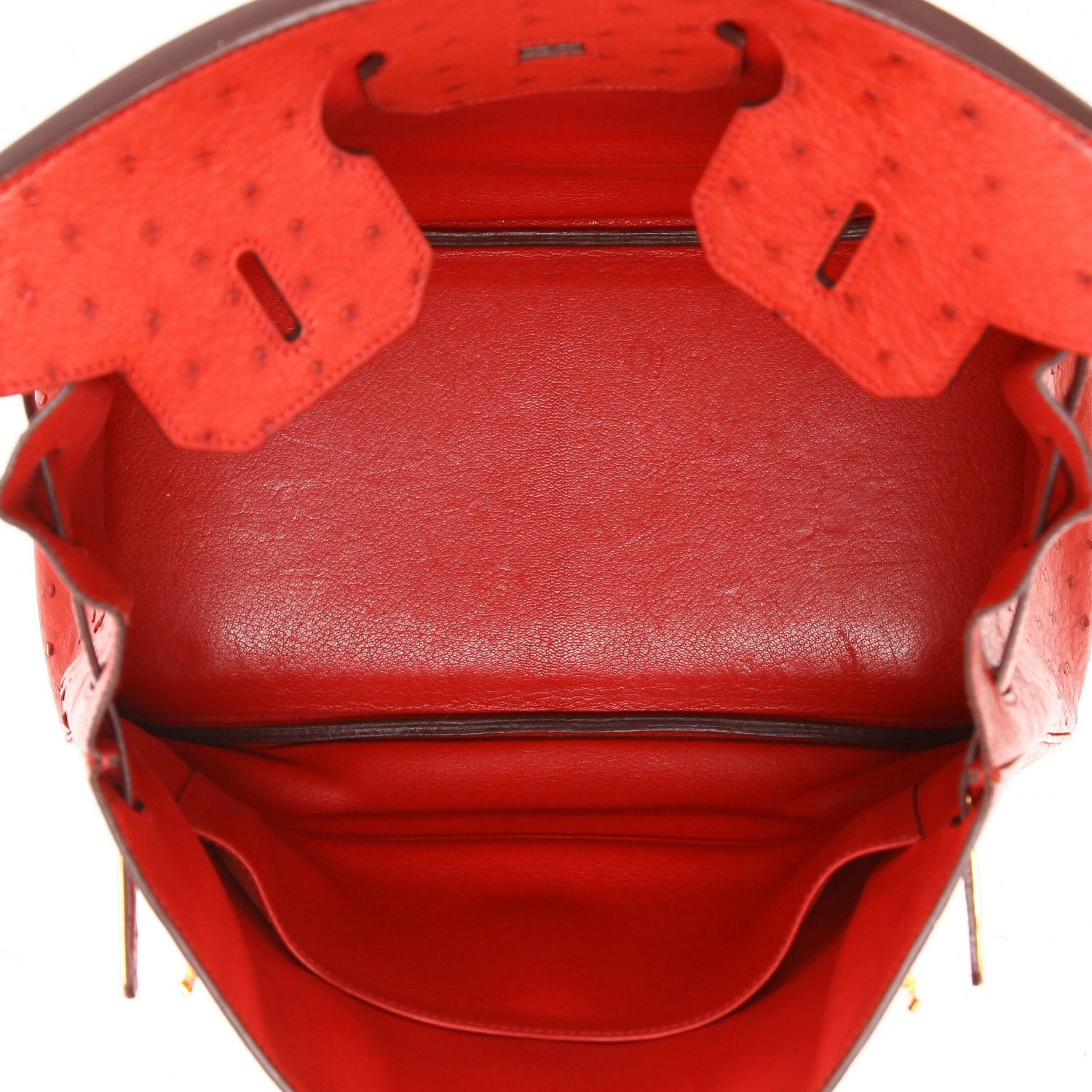 Bolso de mano Hermès  Haut à Courroies 32 cm en avestruz rojo - Detail D3